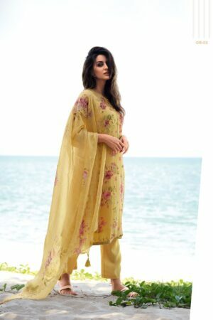 My Fashion Road Varsha Orchid Designer Organza Digital Print Salwar Kameez | Yellow