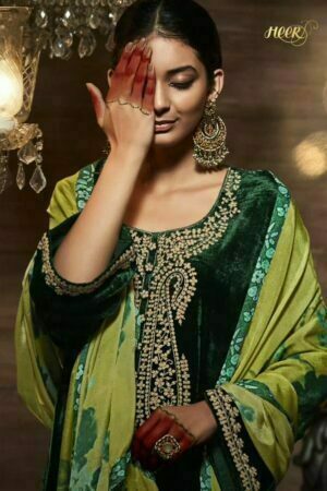 My Fashion Road Nasha Kimora Heer Designer Salwar Suits Velvet Collection | Green