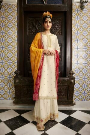 My Fashion Road Nohreen Kimora Heer Sharara Style Suits | White