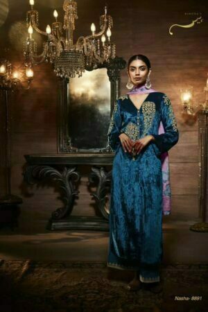 My Fashion Road Nasha Kimora Heer Designer Salwar Suits Velvet Collection | Blue