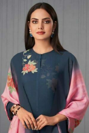 My Fashion Road Sahiba Sunira Pashmina Designer Dress Material | Blue