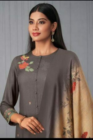 My Fashion Road Sahiba Sunira Pashmina Designer Dress Material | Grey