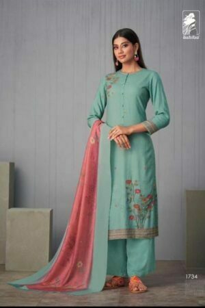 My Fashion Road Sahiba Sunira Pashmina Designer Dress Material | Ferozi