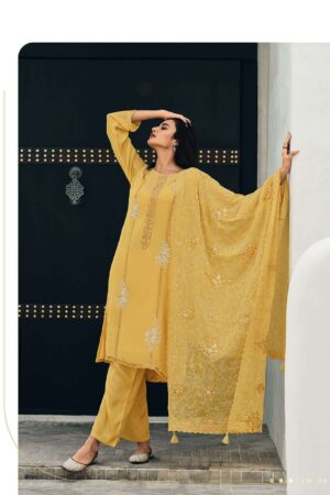 My Fashion Road Varsha Essence Designer Work Georgette Dress Material | Yellow
