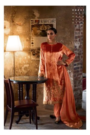 My Fashion Road Varsha Euphoria Designer Plush Velvet Salwar Kameez Winter Collection | Rust