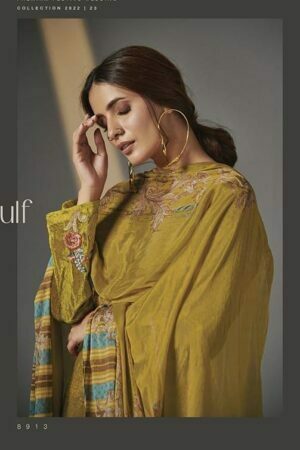 My Fashion Road Kimora Heer Zulf Designer Dress Material Velvet collection | Yellow