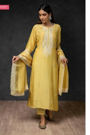 My Fashion Road Naariti Humah Muslin Pant Style Dress Material | Yellow