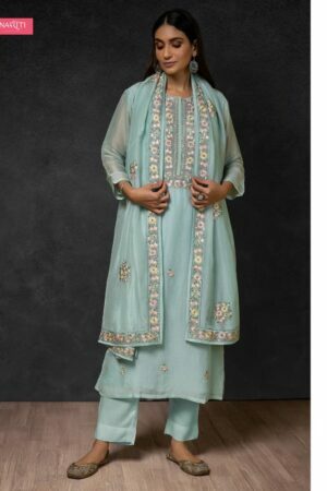 My Fashion Road Naariti Ruha Organza Pant Style Dress Material | Blue